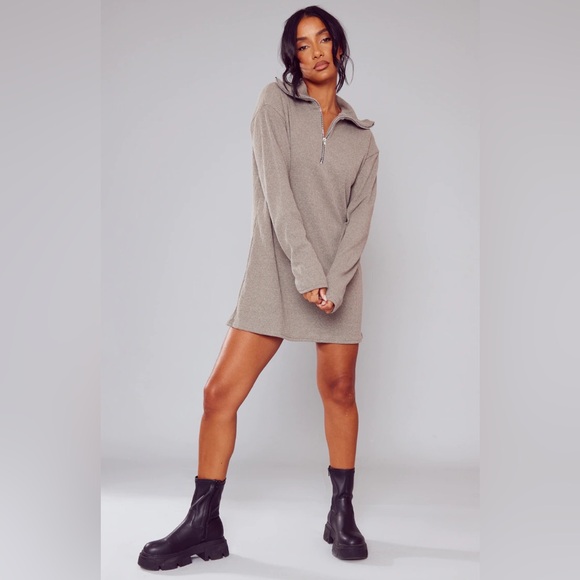 One Grey Day 100% Cashmere Half Zip Sweater Dress Beige New Luxury Soft Size‎ S - Picture 1 of 8
